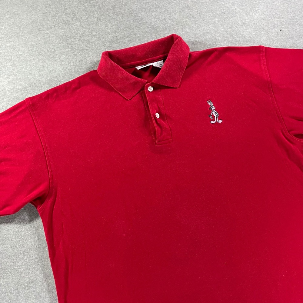 Vintage 1994 Looney Tunes Bugs Bunny Polo Shirt Mens Large Red Cotton 90s Warner